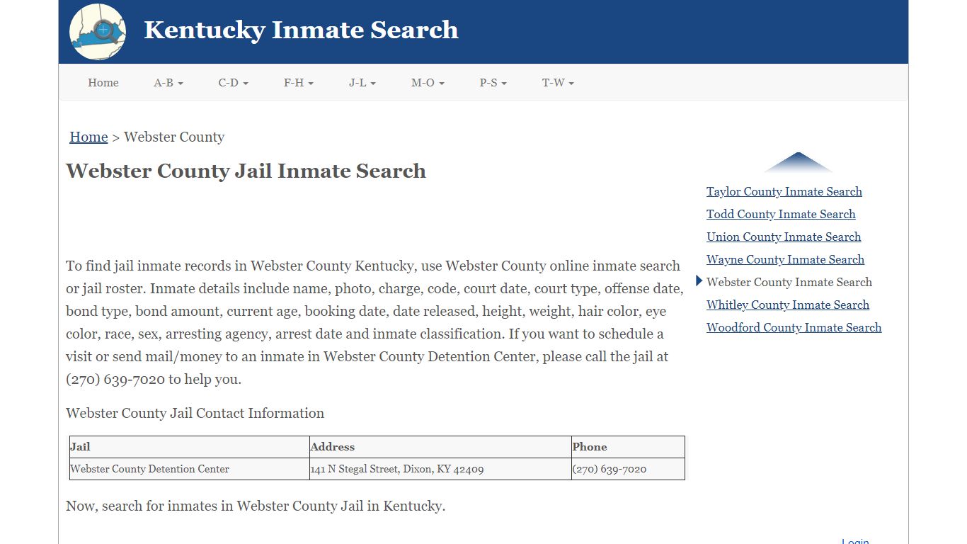 Webster County KY Jail Inmate Search