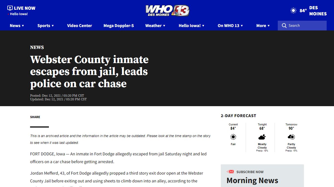 Webster County inmate escapes from jail, leads police on ...